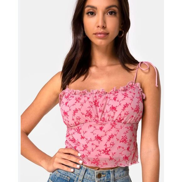 Motel Urban Outfitters  Kalsi Top in Love Bloom Pink Flock Top Size Small - Picture 1 of 6